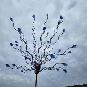 Whimsical Blue Bead Tree Yard stake – Metal Garden Art, Handmade Garden Decoration, Mother's day gift image 6