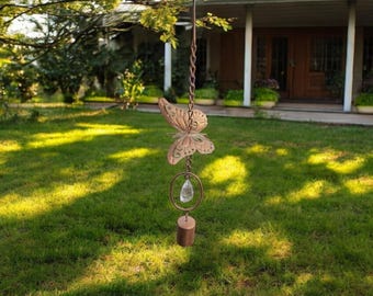 Kinetic metal butterfly windchime, Spring Garden Art, outdoor Chime decor, Handmade yard art - Gift for Mom