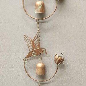 Rustic Metal Bird Rain Chain with Bells – Weatherproof Garden Decor, Handmade Outdoor Art, Patio & Gutter Accent