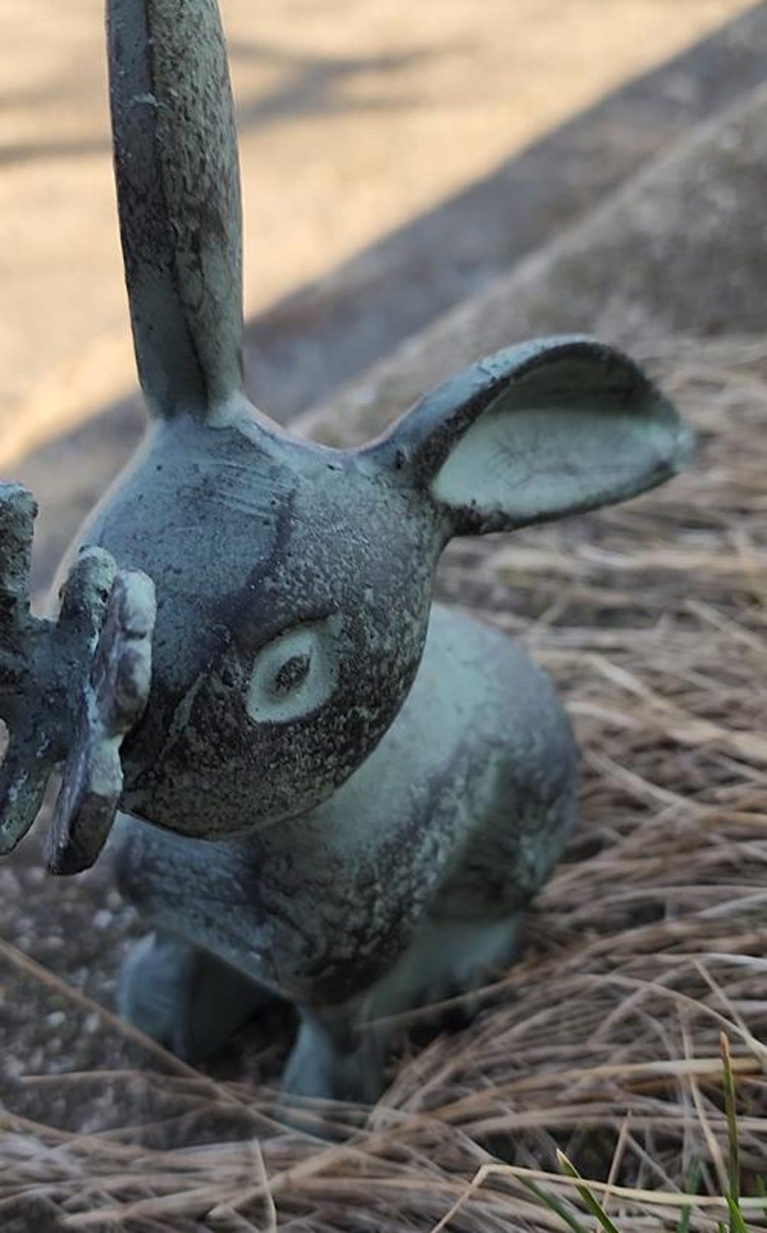 Rustic Metal Bunny With Butterfly – Handmade Cast Iron Garden Statue ...