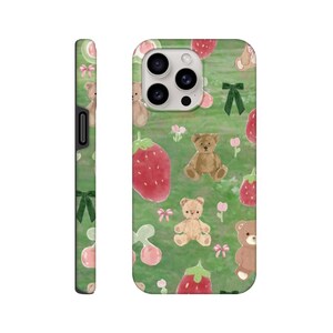 Coquette Strawberry Phone Case, Cute Kawaii Phone Case, iPhone 15 14 13 12 11 Pro Max X XR Plus Mini, Samsung Galaxy S23 S22 S21 Tough Case