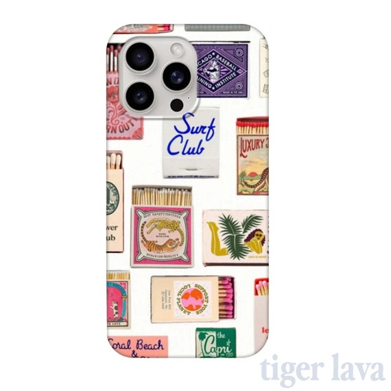 Vintage Match Box Phone Case, Coastal Aesthetic, Collage Phone Case, iPhone 15 14 13 12 11 Pro Max Plus X, Samsung Galaxy S23 S22 Tough Case