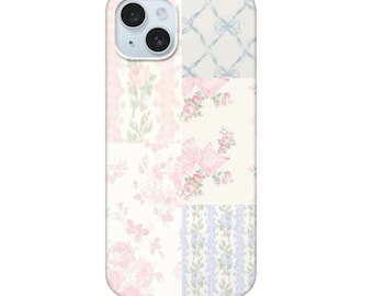 Custodia per telefono trapuntata floreale, custodia per telefono Coquet, custodia per telefono floreale primaverile, iPhone 15 14 13 12 11 Pro Max 8 Plus XR, Samsung Galaxy S23 S22 S20