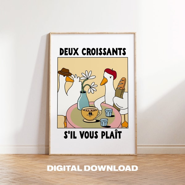 Retro Kitchen Print, French Cafe Print, Silly Goose Print, Coffee Print Poster, Kitchen Decor, Retro Drink Poster, Gallery Print, Coffee Art