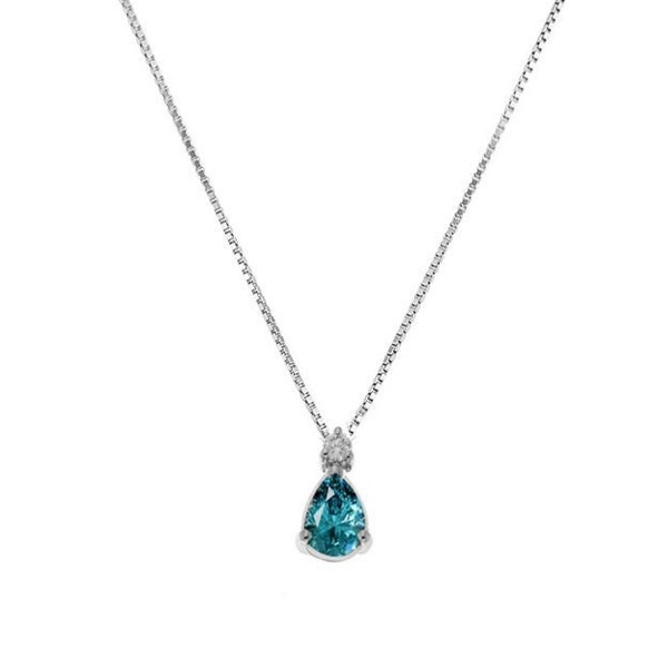 Venezianische Kette Halskette mit Aquamarin und Diamant 0.03ct 18 Karat Weißgold RILEG Echtheitszertifikat