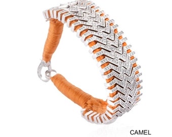 TRANCOSO braided cotton bracelet with 925 silver and 418 diamonds 3.66ct. Made in Paris, Brand: Van Den Abeele