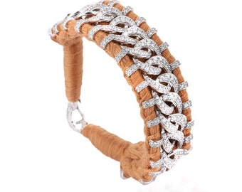 RECIFE braided cotton bracelet 925 silver with 805 diamonds 5.18ct Made in Paris, Brand: Van Den Abeele