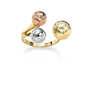 Three-ball ring made of 585 gold in yellow gold, red gold & white gold – ring size 58
