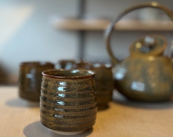 Handmade Stoneware Ceramic Cup glazed in a brown Tenmoku glaze: Versatile Coffee Tumbler, Cappuccino Cup, No Handle Mug,