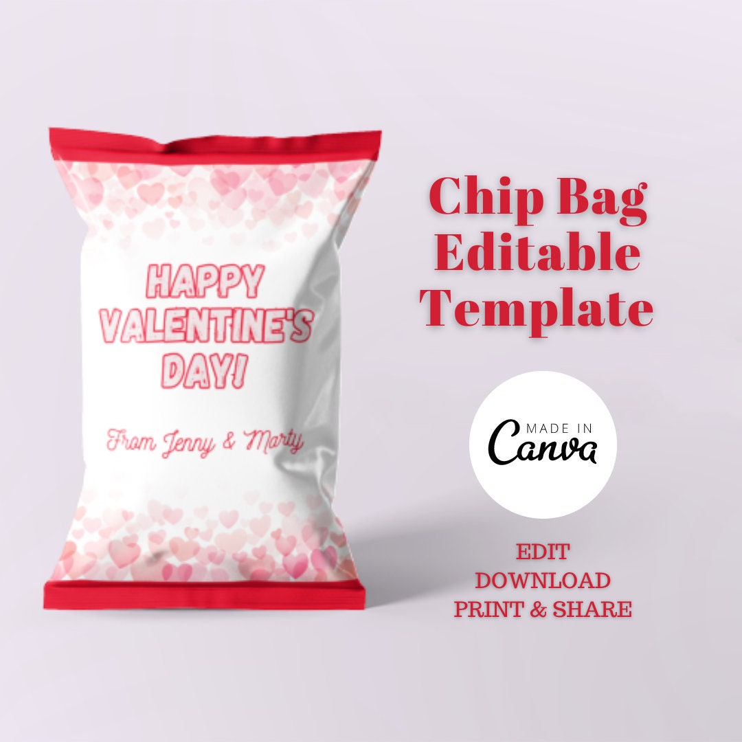 St Valentine's Day Chip Bag Editable Template Printable, Customizable ...