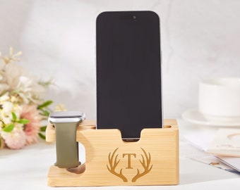 Personalized Wood Docking Station, Bamboo Docking Station, Apple Watch Charging Station, Phone Stand, Phone Night Stand,Valentine's Day Gift