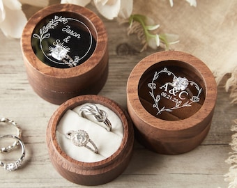 Personalized Wood Ring Box, Custom Ring Box, Round Engagement Ring Box, Double Ring Bearer Box, Wedding Ring Box, Ring Box Proposal