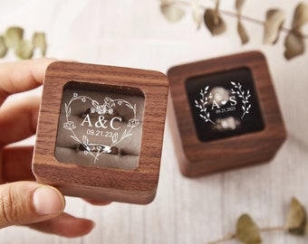 Coffret pour bagues de fiançailles personnalisé, Coffret pour bagues en bois personnalisé, Coffret pour bagues carrée, Coffret pour porte-anneaux double, Coffret pour alliances, Boîte à bagues pour proposition