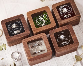 Personalized Wood Ring Box, Custom Engagement Ring Box, Square Ring Box, Double Ring Bearer Box, Wedding Ring Box, Ring Box Proposal