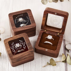 Coffret pour bagues de fiançailles personnalisé, Coffret pour bagues en bois personnalisé, Coffret pour bagues carrée, Coffret pour porte-anneaux double, Coffret pour alliances, Boîte à bagues pour proposition image 10