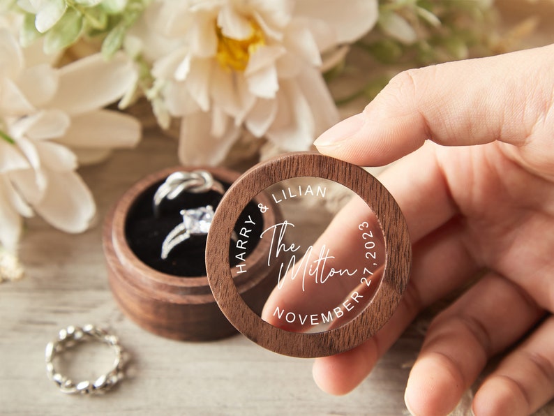 Personalized Wood Ring Box, Round Engagement Ring Box, Double Ring Bearer Box, Custom Ring Box, Wedding Ring Box, Ring Box Proposal image 8