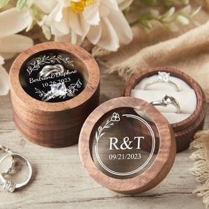 Custom Ring Box, Personalized Wood Ring Box, Round Engagement Ring Box, Double Ring Bearer Box, Wedding Ring Box, Ring Box Proposal