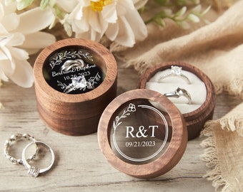 Custom Ring Box, Personalized Wood Ring Box, Round Engagement Ring Box, Double Ring Bearer Box, Wedding Ring Box, Ring Box Proposal