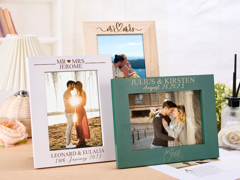 Personalized Wooden Photo Frame, Engraved 4x6 5x7 Picture Frame, Couple Picture frame, Wedding Photo Frame,Valentine's Day Gift,Wedding Gift image 2