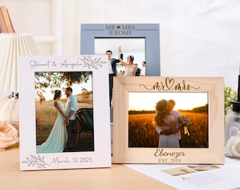 Cadre photo en bois personnalisé, cadre photo 4 x 6 5 x 7 gravé, cadre photo couple, cadre photo de mariage, cadeau Saint-Valentin, cadeau de mariage