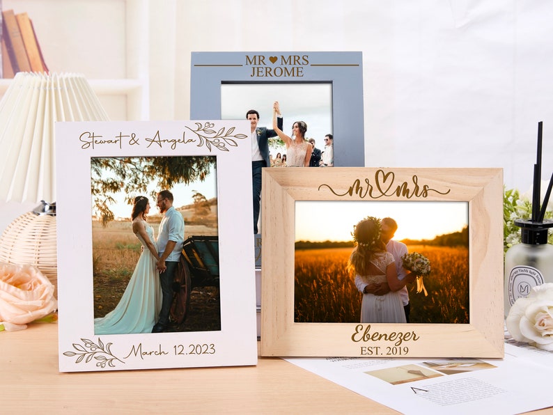 Personalized Wooden Photo Frame, Engraved 4x6 5x7 Picture Frame, Couple Picture frame, Wedding Photo Frame,Valentine's Day Gift,Wedding Gift image 1