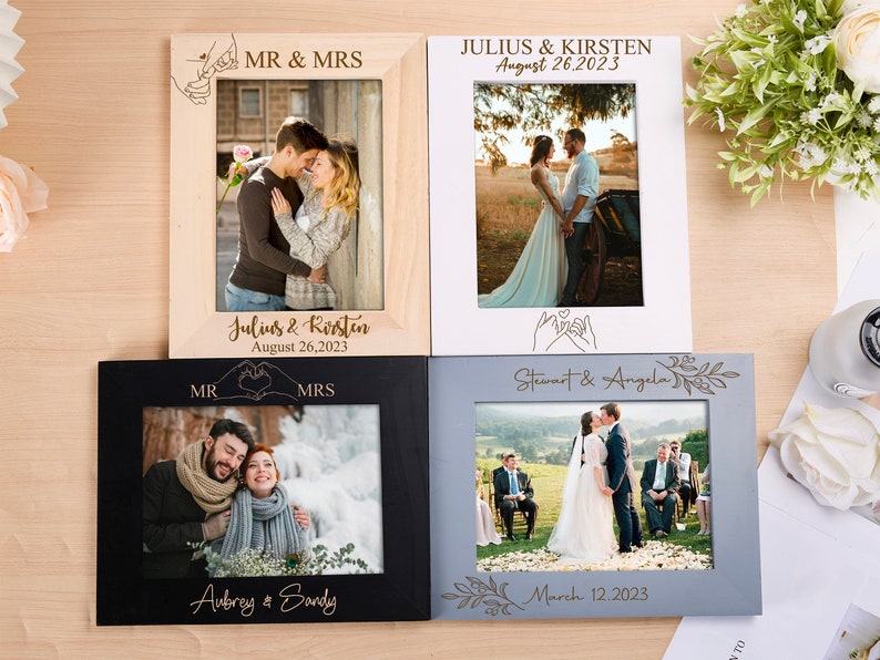 Personalized Wooden Photo Frame, Engraved 4x6 5x7 Picture Frame, Couple Picture frame, Wedding Photo Frame,Valentine's Day Gift,Wedding Gift image 3