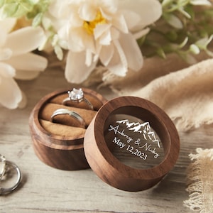 Personalized Wood Ring Box, Round Engagement Ring Box, Double Ring Bearer Box, Custom Ring Box, Wedding Ring Box, Ring Box Proposal image 9
