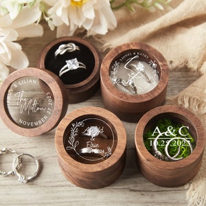 Personalized Wood Ring Box, Round Engagement Ring Box, Double Ring Bearer Box, Custom Ring Box, Wedding Ring Box, Ring Box Proposal image 3