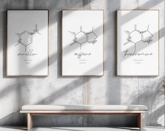 Food Science Wall Art| Coffee Molecule Print| Kitchen Bakery Café Décor Organic Chemistry Poster| Vanilla Chocolate Lovers Gift Graduation