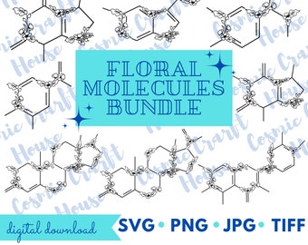 Floral SVG Bundle | Flower Molecules Clipart | Chemical Structure Cutfile | Caffeine Serotonin Adrenaline PNG | Aesthetic Hormone Molecule