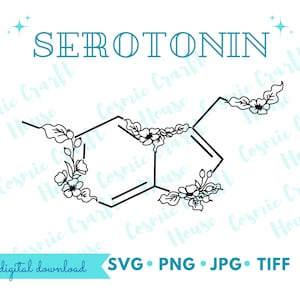 Floral Serotonin SVG | Mental Health Clipart | Happiness Molecule Download Art | Cut File for Cricut | Chemical Structure PNG | FloralSVG