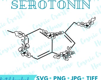 Floral Serotonin SVG | Mental Health Clipart | Happiness Molecule Download Art | Cut File for Cricut | Chemical Structure PNG | FloralSVG