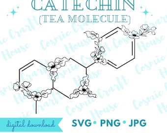 Tea Molecule Floral Art - Catechin Digital File | Tea Lover SVG, PNG & JPG | Chemistry Design | Last-Minute Gift for Teacher Mom Grandma