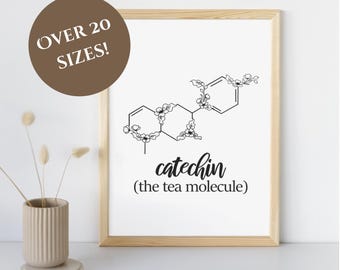 Tea Molecule Floral Catechin Wall Décor Printable | Chemical Design Gift for Her Housewarming Kitchen Download Art Science Poster Café STEM