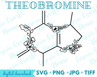 Floral Theobromine SVG | Chocolate Molecule Download Art | Chocoholic Clipart PNG | Chemical Cricut File | Aesthetic Choco Vector Image