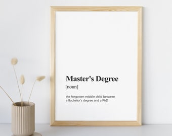 Masters Degree Wall Art/Aesthetic Masters Gift/Student Life/Masters Funny Definition Wall Decor/Postgraduate Gift/Graduate Poster/Research