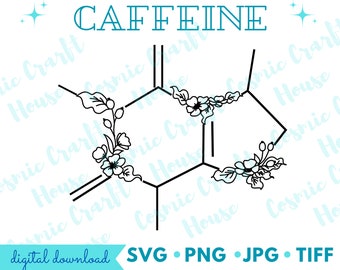 Floral Caffeine SVG | Coffee Chemical Molecule Download Art | Gift for Barista Café Shop Wall Art Printable Décor Chemistry STEM Aesthetic