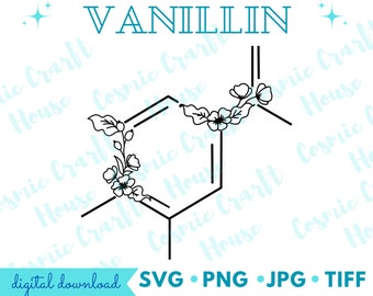 Floral Vanillin SVG | Vanilla Molecule Download Art | Cooking Chemical Clipart | Molecular Structure Cricut File | Aesthetic Flavor Molecule