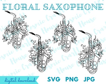 Floral Saxophone SVG/Saxophone Cutfile for Crafters/Musical Instrument Cricut/Music Teacher Clipart/Marching Band Orchestra Download Art/