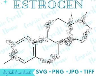 Floral Estrogen SVG/Mental Health Clipart/Female Hormone Download Art/Cut File Cricut/Brain Chemical PNG/Women Molecule JPG/Neurotransmitter