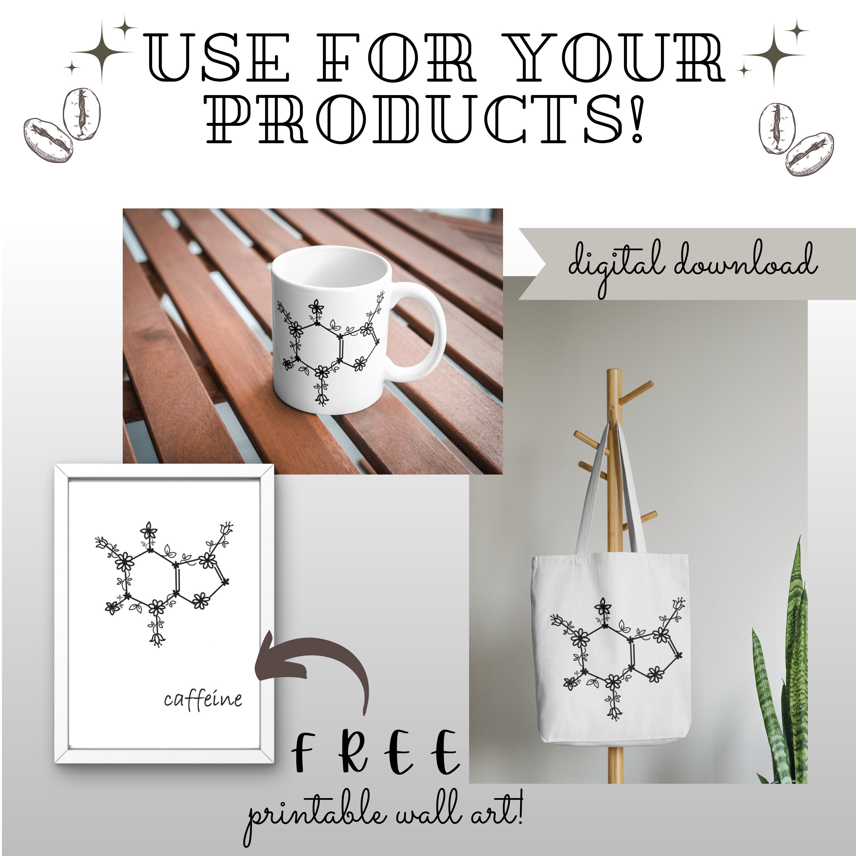Floral Caffeine Chemical Structure Svg, Flower Molecule Caffeine Svg ...