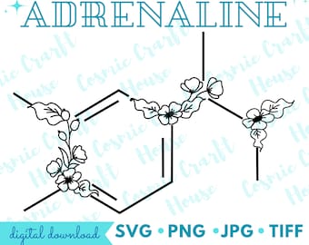 Floral Adrenaline SVG |  Molecule Download Art | Mental Health PNG | Chemical Structure Cricut File | Aesthetic Clipart | Science Wall Decor