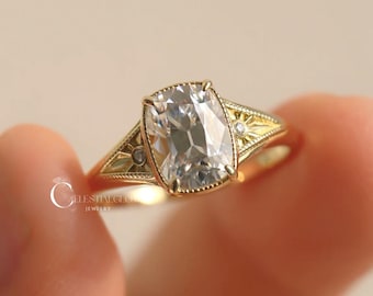 Elongated Cushion Old Mine Cut Lab Grown Diamond Engagement Ring, 14K Solid Gold Ring, T Swift Inspired Ring, Filigree Ring, Proposal Ring