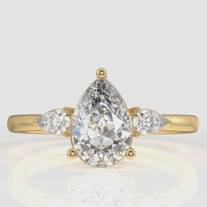 1.8 CT Pear Cut Lab Grown Diamond Engagement Ring 14K Solid Gold Ring, Three Stone Ring, Trilogy Ring, Stackable Ring, Promise Ring For Her