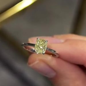 1 CT Cushion Cut Lab Grown Diamond Engagement Ring, 14K Solid White Gold Ring, Solitaire Ring, Yellow Diamond Ring, Anniversary Gift For Her