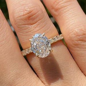 1.35 CT Oval Cut Lab Grown Diamond Engagement Ring, 14K Solid Yellow Gold Ring, Pave Setting Ring, IGI Certified Diamond Ring, Wedding Ring