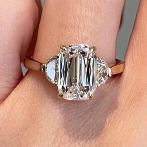 2.48 CT Radiant Cut Lab Grown Diamond Ring, 14K Solid Yellow Gold Ring, Three Stone Ring, Trilogy Ring, IGI Certified Diamond Ring For Her