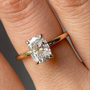 Elongated Cushion Cut Lab Grown Diamond Engagement Ring, 14K Solid Gold Ring, Solitaire Ring, Stackable Ring, Proposal Ring, Gift For Her