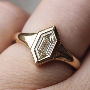 0.5 CT Hexagon Cut Lab Grown Diamond Engagement Ring, 14K Solid Gold Ring, Bezel Setting Ring, Solitaire Ring, Proposal Ring, Gift For Her