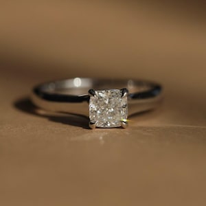 1 CT Cushion Cut Lab Grown Diamond Engagement Ring, 14K Solid Gold Ring, Solitaire Ring, Bridal Set Ring, Stackable Ring, Proposal Ring